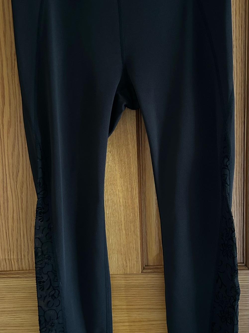 Nanette Lepore Black Leggings with Subtle Floral Lace Side Panels
